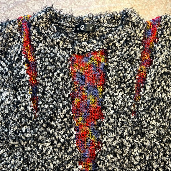 Oversized Boxy Knit Art To Wear Mixed Media Eyelash Fringe Sweater Top One Size - Picture 5 of 15